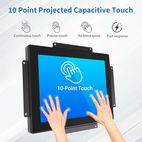 Image of 10.4 Inch Open Frame Touch Monitor, PCAP 10-Point Touch Industrial Touchscreen Monitor, with HDMI /VGA /DVI Interface, Active Matrix TFT LCD,LED Backlight, with VESA Mount