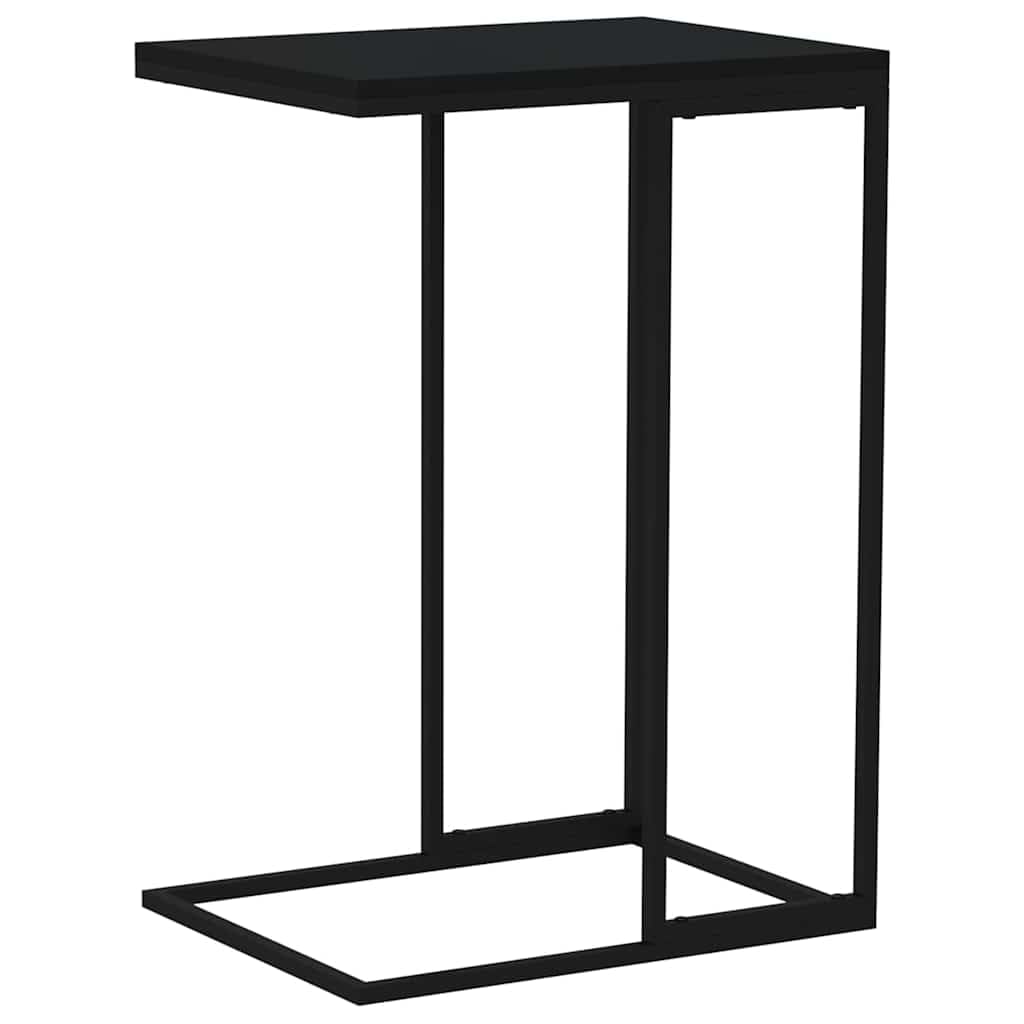 Mały stolik kawowy w kształcie litery C, czarny, 40 x 30 x 59 cm, drewno i żelazo, nowoczesna strona do salonu, sofa przesuwana pod akcentem mebli, stabilna powierzchnia, łatwy montaż