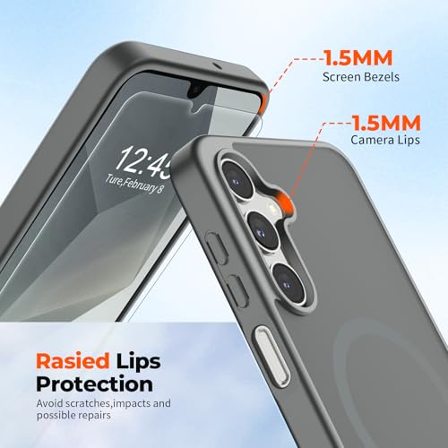 Image of SUPFINE Magnetic for Samsung Galaxy A16 5G Case with Screen Protector, (Built-in Magnets) (Military Grade Drop Protection) Slim Translucent Shockproof Phone Case,Titanium Gray