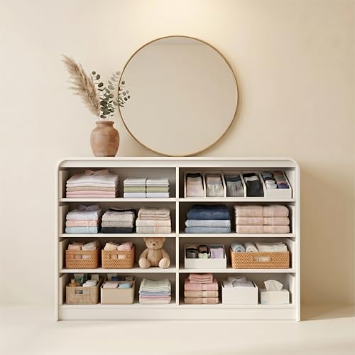 Image of FURSUN Fluted 8 Drawers Dresser for Bedroom, 55 inch Wide Wooden Dresser with Metal Handle, Curved Profile Design, Modern Storage Organizer for Bedroom, Living Room, Hallway, White