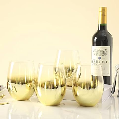 MyGift Brass Metallic Gradient Stemless Wine Glass Set of 4 Cover