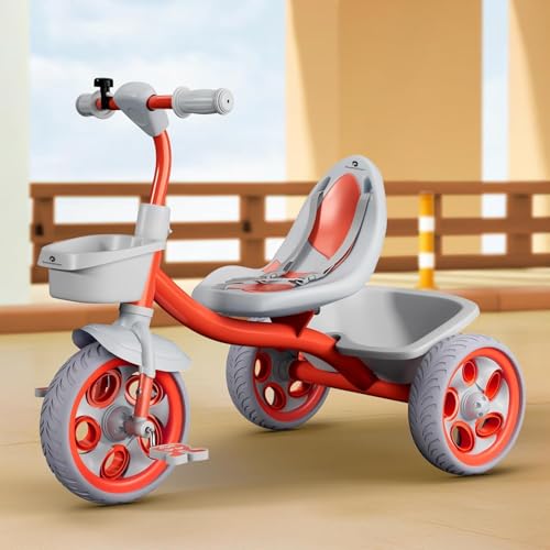 Image of StarAndDaisy Kids Cycle for 2-5 Years Boy & Girl /Tricycle with EVA Wheels, Bell & Basket /Baby Trike Cycle 30 Kg Capacity, 3-Point Safety Belt (Orange)