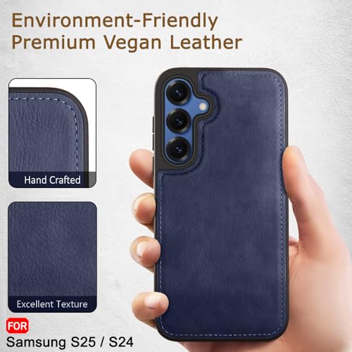 Image of TheGiftKart Genuine Leather Finish Back Cover Case for Samsung Galaxy S25 / S24 5G | Raised Edges for Camera & Screen Protection | Stunning Minimalist Design Back Case Cover (Black Sides, Blue)