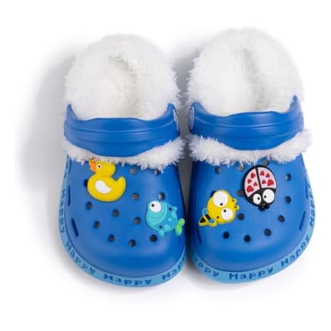 Casazoe Toddler Fur Lined Clogs Boys Girls Winter Warm Slip On Shoes Fleece Lining House Slippers Cartoon Lightweight Outdoor Indoor Home Shoes Cover