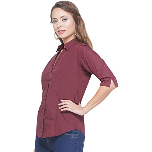 Image of Polycotton Women 3 /4 Sleeve Stylish Solid Western Offical Formal Shirt Casual Regular Fit Shirt for Women