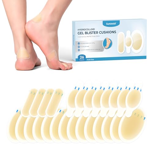 Gel Blister Hydrocolloid Bandages, Sumiwish 26ct Blister Bandages for Heel, Blister Pads for Prevention & Recovery Water Resistant - Variety Pack