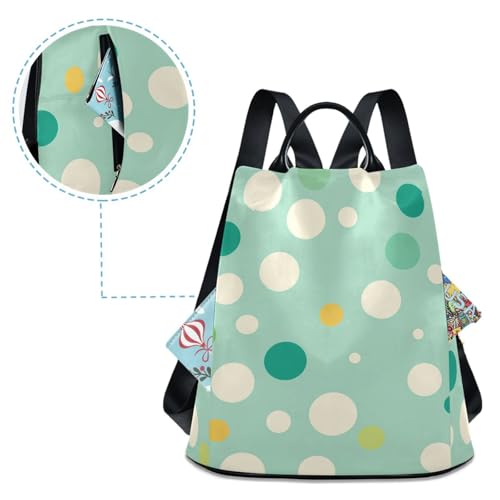 KLL Modern White Rounds Dots Teal Fashion backpacks for women Anti-theft backpack for women college for Travel, Work, Everyday with Pom-pom keychain4