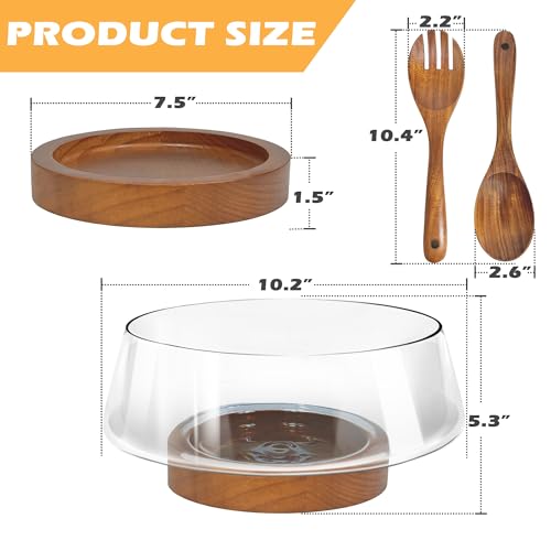 Salatschüssel-Set aus Glas mit Holzsockel - Elegante Servierschalen für Küchenutensilien und Partys