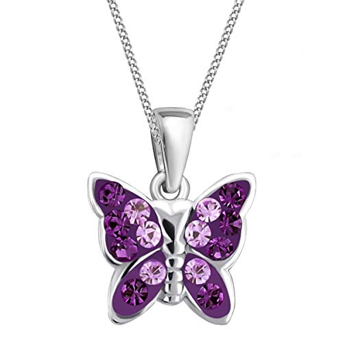 Kristall Schmetterling ANHÄNGER + 40cm KETTE 925 Echt Silber Mädchen Baby Kinder Halskette (2) Lila-Amethyst) Cover