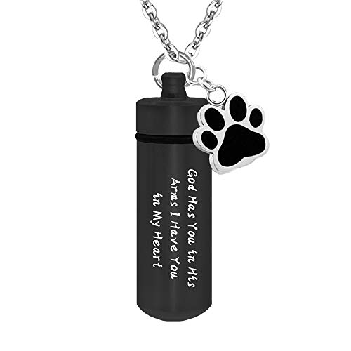 Cremation Urn Necklace for Ashes Pet Keepsake Locket Stainless Steel Cylinder Cremation Jewelry Waterproof Memorial Pendant (Black)