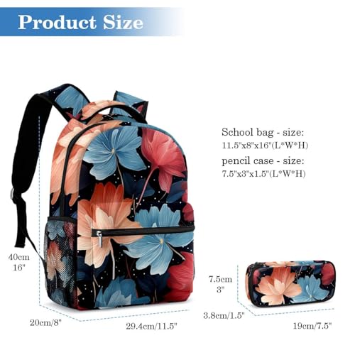 Sac d'école floral E grand volume avec trousse à crayons - 2