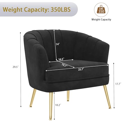 Image of Andeworld Velvet Accent Chair, Barrel Armchair, Black