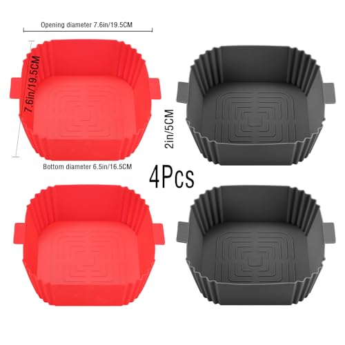 Image of Air Fryer Silicone Liners,LYHOLKEER 4Pcs 7.6inch Reusable Square Silicone Air Fryer Liners for 3-6 QT,Food Safe Air Fryers Oven Accessories,Replacement Of Flammable Parchment Liner Paper
