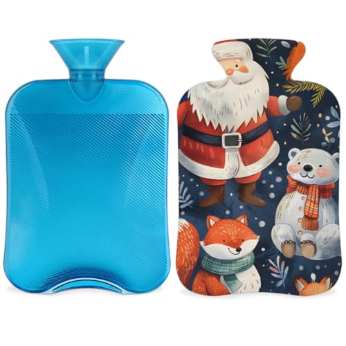 Hot Water Bottle with Soft Cover,2L Fantastic Santa Claus Hot Water Bag for Hot and Cold Compress, Hand Feet Warmer, Magical Santa Claus Rubber Hot or Cold Water Bottle Halloween Christmas Decorations