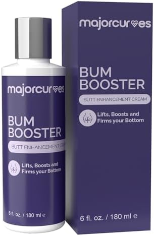 Major Curves Bum Booster Cream – Butt Enhancement Cream for Women – Natural Booty Lift & Firming with LipidMaxx, Wild Yam & Aloe – Bigger, Rounder Bum in 2 Weeks – 6 oz