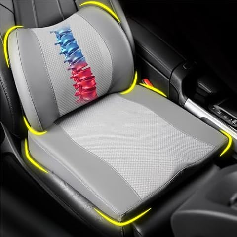 Lumbar Support & Seat Cushion Set for Lower Back and Tailbone Pain Relief – Ideal for Car, Office Chair, Truck, and Wheelchair - Dark Grey Cover
