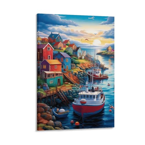 Tableau Sunset over The Harbour BXYAFEKUD Décoration Murale Peinture Sur Toile 40x60cm pour Chambre
