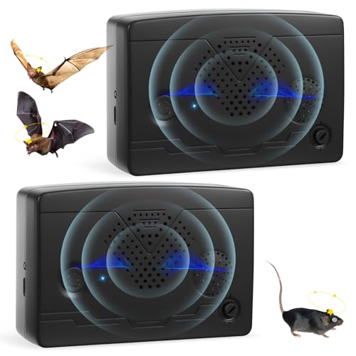 Paquete de 2 repelentes ultrasónicos de murciélagos para exteriores, para ático, dispositivos disuasivos recargables mejorados para deshacerse de murciélagos, repelente ultrasónico para interiores
