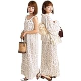 [スウィートマミー] 浴衣 レディース ワンピース 2点セット 2WAY 帯 下駄 腰ひも 兵児帯 浴衣EMU [浴衣＆ワンピ＆レース帯3点セット/ベージュ]