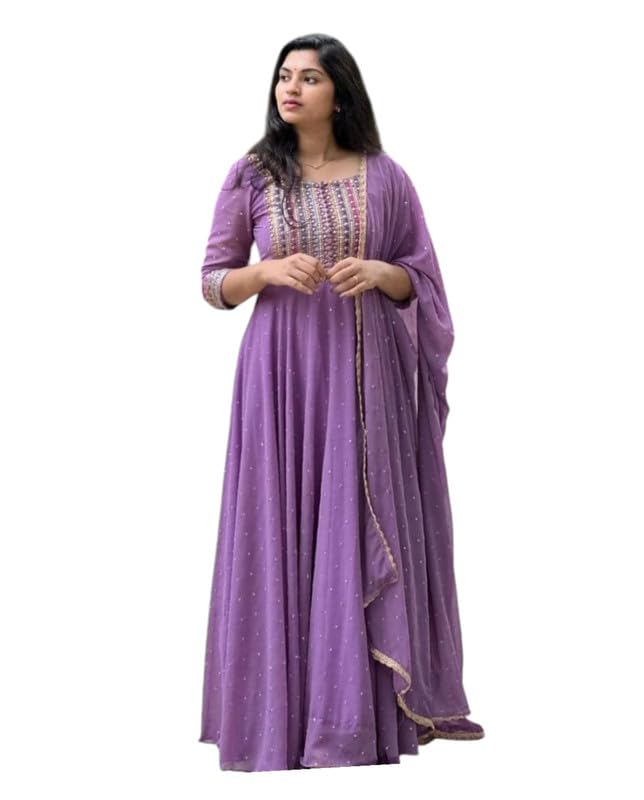queens world Women’s Gorgeous Fox Georgette with Attractive Embroidery Gown with Duptta with Lace queens world Women’s Gorgeous Fox Georgette with Attractive Embroidery Gown with Duptta with Lace