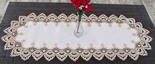 Gold European Lace And Antique Jacquard Fabric Table Runner, Farmhouse Dresser Scarf, Coffee Table Runner (16Wx34L) #TOP4