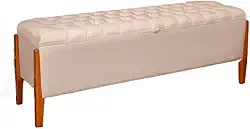 Banco Baú Sapateira Calçadeira Organizadora 90 cm Puff Baú Solteiro Divã - Móveis para Quarto Luxo Cama Box Bau Organizador para Quarto(Bege)