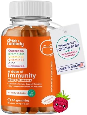 A Dose of Immunity Kids Quercetin with Vitamin C, Zinc, Vitamin D, 100mg Quercetin Bromelain, Echinacea, Lung Immune Support Supplement, Immune Defense, Immunity Booster, 60 Gummy Count (Pack of 1)