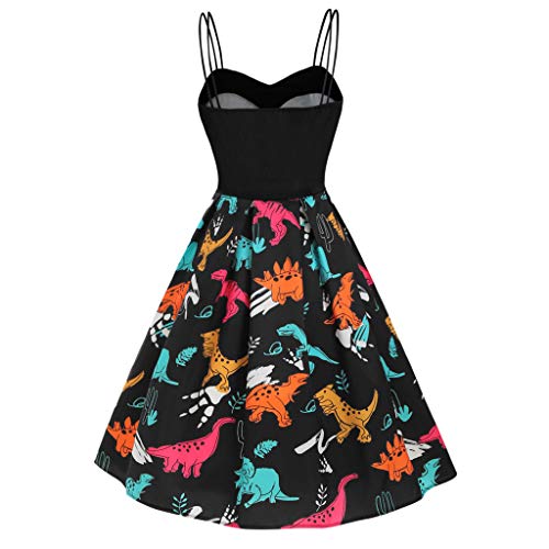 LISTHA Vintage Dance Party Swing Dress Women Dinosaur Empire Waist Mini Dresses Black