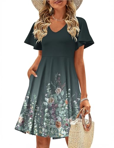 Image of Zeagoo Womens Summer Dress Casual Swing Sundresses Floral Ruffle Short Sleeve Wedding Guest Dress Beach Mini Dress 2026