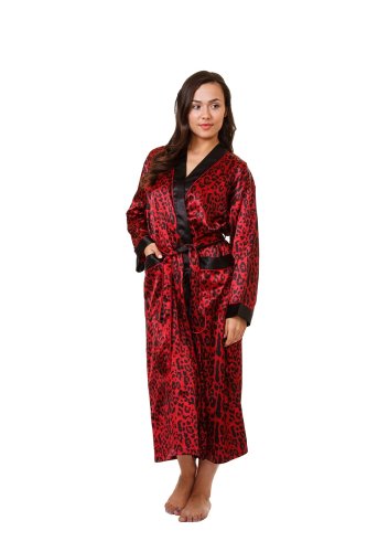 Up2date Fashion Women's Long Printed Robes wtih Pockets, Style#Gwn17 (Large, Red Tiger Print)