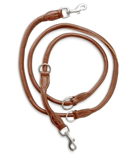 Jack & Russell Premium Leder Hundeleine Dexter 2,0m - Hunde Lederleine, Führleine - Echtleder Leine mehrfach verstellbar Dexter (Cognac Braun)