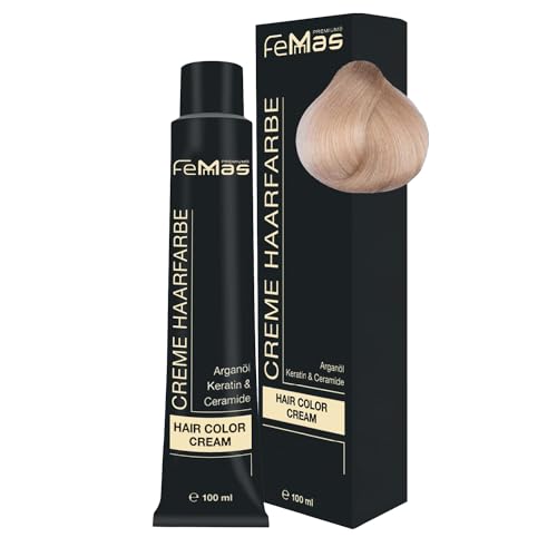 FemMas Haarfarbe Hell Lichtblond 10 I Creme Haarfarbe mit Arganöl, Keratin & Ceramiden I Als dauerhafte Haarfärbung oder Tönung für strahlende, haltbare Farbergebnisse I 100 ml