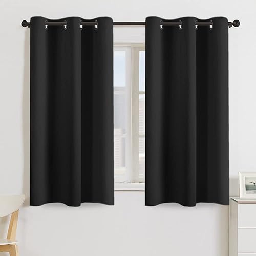 Turquoize Black Blackout Curtains for Bedroom Thermal Insulated Solid Grommet Blackout Curtains/Panels/Drapes for Living Room 54 Inches Long Black Out Curtains 2 Panels Set, 42" W x 54" L, Black