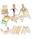 ZippyZebra Large pikler Triangle Set with Cushion，7 in 1 Foldable Baby Jungle Gym with Ramp & Arch，Wooden Montessori Toddler Climbing Toys Indoor for Toddlers 1-6 Year Old Rainbow