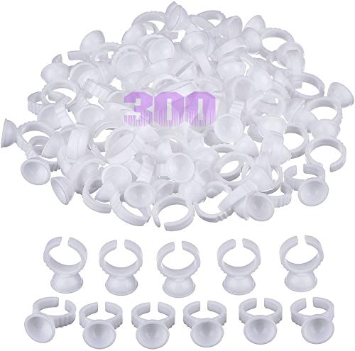 WZYTEU 300 pcs Bague Colle,Jetable 13 mm Bagues Colle,pour Extensions de Cils Tatouage Maquillage Sourcils Pigment Ink et Nail Art (Plastique,Blanc)