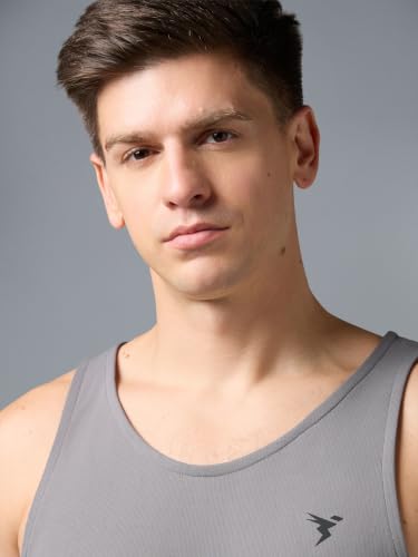 Image of TECHNOSPORT Men's Solid Slim Fit Scoop Neck Sports Innerwear Vest with TECHNOCOOL+ Quick Dry Anti Odour Anti Microbial 2 Way Stretch Soft & Smooth Activewear