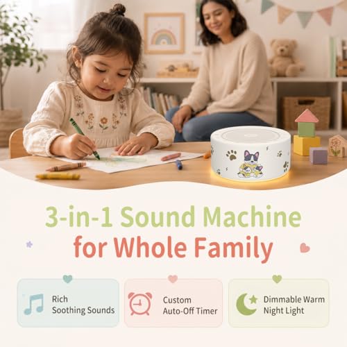 Image of Kipcush White Noise Machine for Baby & Adults, Sleep Sound Machine with 30 Soothing Sounds, 8-Color Night Light, Memory Function, White Noise for Sleeping, Nursery, Office, Travel, Relaxation