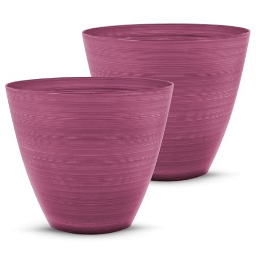 SG Traders Plastic Plant Pots Flower Pot with Drainage Holes, Garden Planters for Outdoor, Plant Containers for Home, Stylish Glossy Design Garden Flower Pots, Set of 2, 25cm,30cm Outdoor Flower Pots