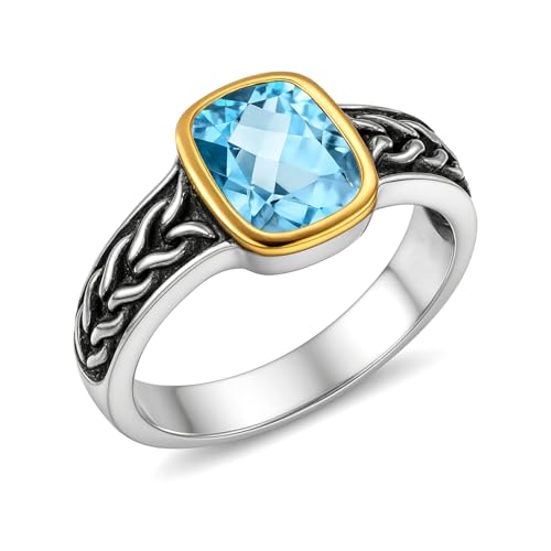 Bague topaze bleue naturelle en argent 925, un bijou ethnique fait main unique