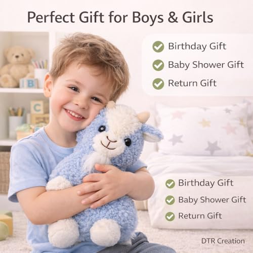 Image of Sheep Soft Toy for Kids | Cute Plush Stuffed Animal for Baby Boys & Girls | Ultra Soft Hugging Toy | Birthday Gift for Kids | Home Decor Plush Toy | Blue & Cream | 30 cm