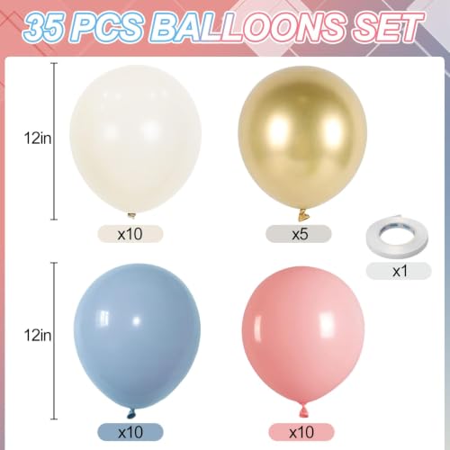 Image of Gender Reveal Balloons, 12 Inch Dusty Pink Blue Sand Gold Balloons