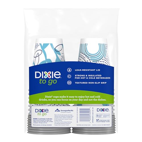 Dixie To Go Paper Coffee Cups With Lids, 12 oz, 14 ct, Disposable Insulated Paper Cups for On-The-Go Hot or Cold Beverages