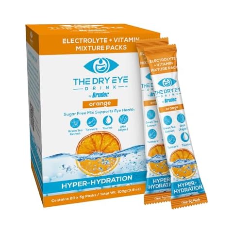 The Dry Eye Drink l Ultimate Hydration for Dry Eyes l Sugar-Free Electrolyte Powder Packets l Blended with Vitamins, Green Tea, Turmeric, Taurine, and DHA l 5g x 20 Packets (Orange) Cover