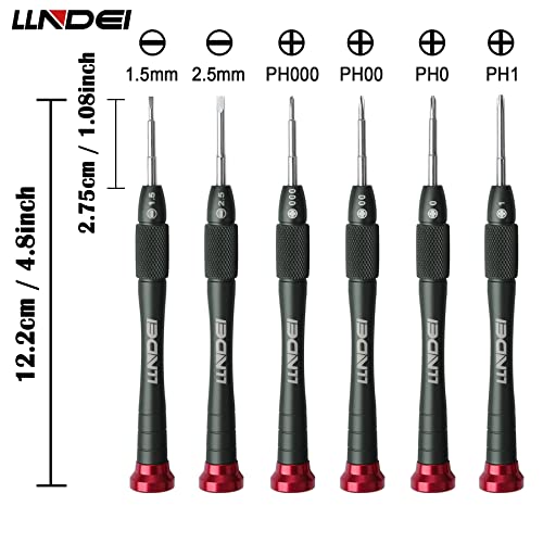 Llndei Mini Precision Aluminum Screwdriver Set 6 In 1, S2 Tiny Screwdrivers Set Repair Tool Kit Clocks/Watches/Eyeglasses/Laptop/Pc (Slotted-1.5, 2.5Mm/Phillips-Ph000,Ph00,Ph0,Ph1) #TOP2