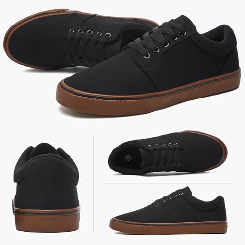 Image of BENPAO Mens White Casual Shoes All Black Fashion Sneakers for Men Low Top Lace Up Canvas Shoes