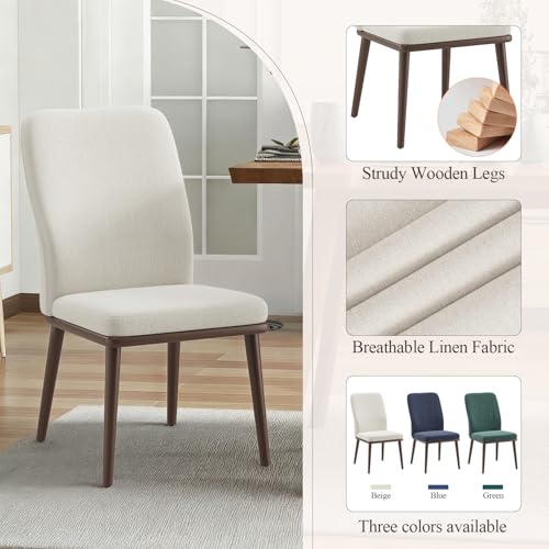 Image of Stylish Dining Chairs Set of 4, Upholstered Parsons Dining Room Chair with Nailhead Trim, Kitchen Room Chair with Thick Cushions and Wood Legs, Modern Contemporary, Beige