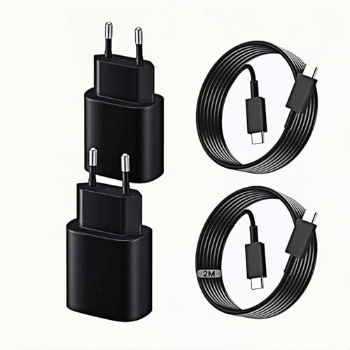 25W USB C Ladegerät 2er-Pack Schnellladegerät mit 2m Ladekabel für iPhone 17/15/16 Serie, USB C Netzteil Stecker für Samsung Galaxy S26/S25/S24/S23/S22/S21/A55/A54/A51 (Schwarz)