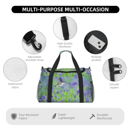 Bolsa de viaje grande plegable e impermeable con estampado floral de lavanda 5