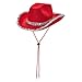 Juaugusep Western Cowboy Costume Set Bandana Wide Brim Western Style Sequins Cowgirl Hats & Tassel Scarf 2PCS Set for Party (Red Sequin, 2Pcs)