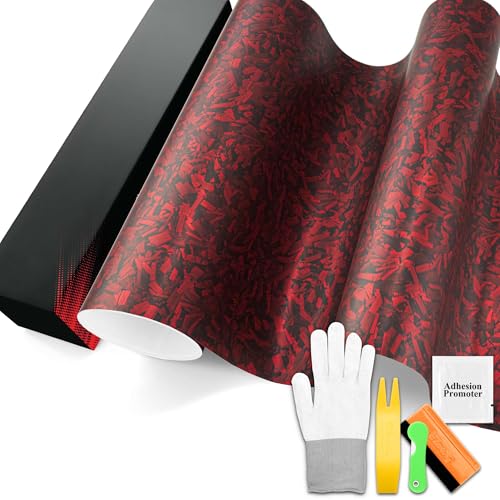 PET Marble Forged Carbon Fiber Textured Matte Red Vinyl Wrap